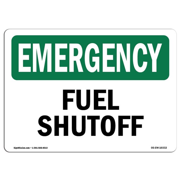 Safety Sign, OSHA EMERGENCY, 7" Height, Aluminum, Fuel Shutoff, Landscape